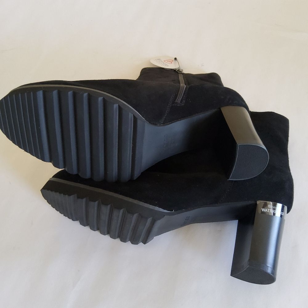 New Blonde Waterproof Suede Leather Black Block Heel Ankle Boots Size 10 - Picture 8 of 14